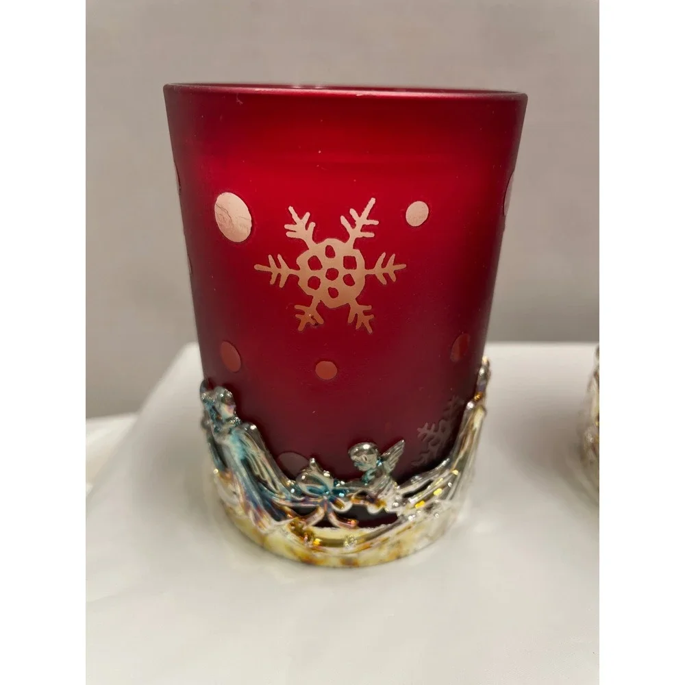 International Silver Company Red Snowflake Angel Votive Candles Set of 2